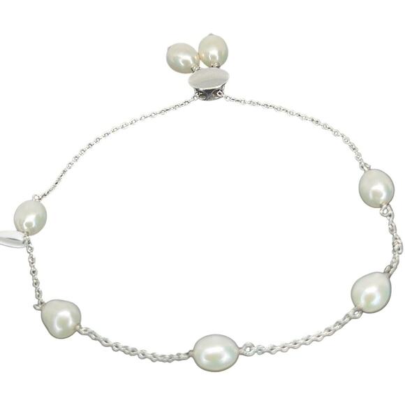 Sterling Silver Pearl(6mm) Bolo Bracelet Luxury Trendy Stunning Fashion Chic NEW - Picture 2 of 13